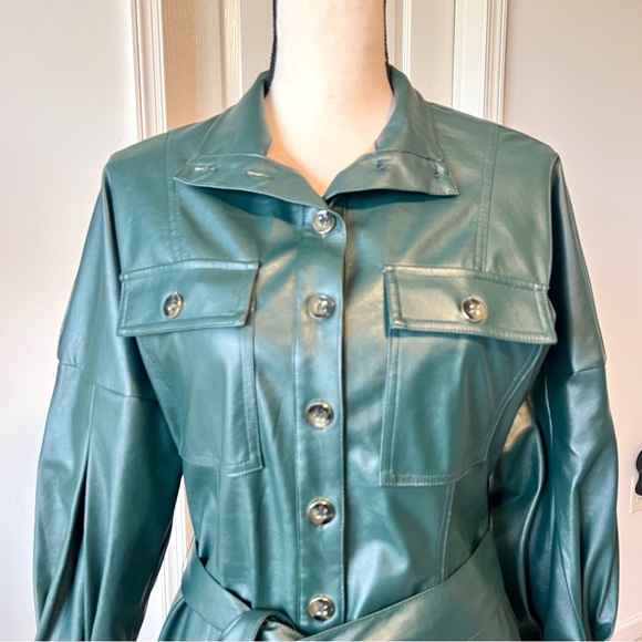NEW YORK & COMPANY Green Faux Leather Button Down Shirt Dress—SZ. XS - Picture 10 of 17